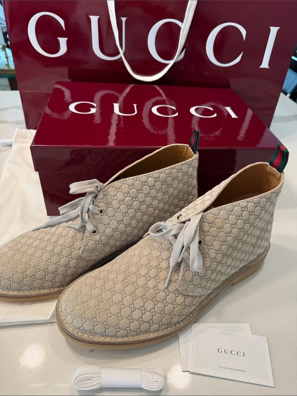 Gucci New  Beige GG Suede Chukka Boots Oatmeal EUR 9.5 US 10.5